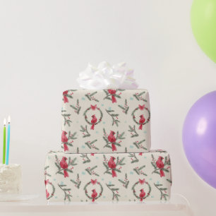 Papier cadeau de Noël au pin cardinal aquarelle
