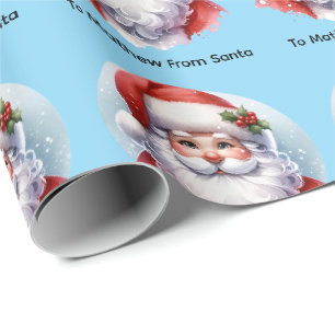Papier cadeau de Noël avec nom personnalisé bleu