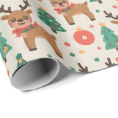 papier cadeau de Noël avec renne (Coin rond)