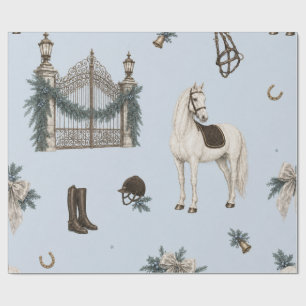 Papier cadeau de Noël bleu pour l'équitation