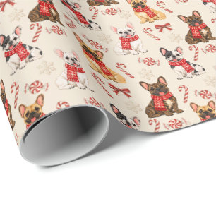 Papier cadeau de Noël Bulldog Français crème