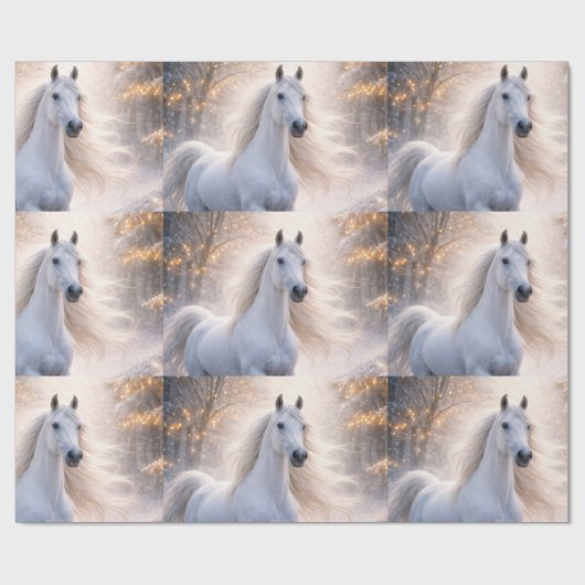 Papier cadeau de Noël Cheval et Neige (Plat)