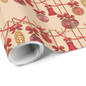 Papier cadeau de Noël Cloches & Cônes de Pin de Fê (Coin rond)