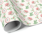 Papier Cadeau de Noël Doodles Rouge et Vert (Coin rond)