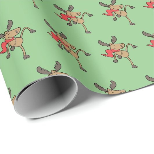 Papier cadeau de Noël drôle d'élan (Coin rond)