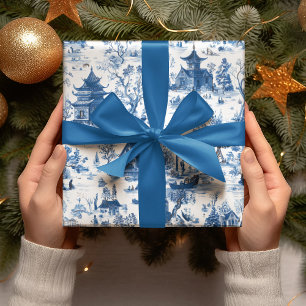 Papier cadeau de Noël du village bleu chinoiserie