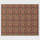 Papier Cadeau de Noël Feuilles Vertes Dorées (Plat)