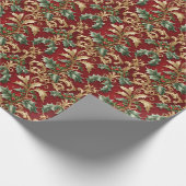 Papier Cadeau de Noël Feuilles Vertes Dorées (Coin)