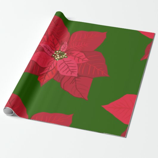 Papier cadeau de Noël Fleurs rouges (Déroulé)