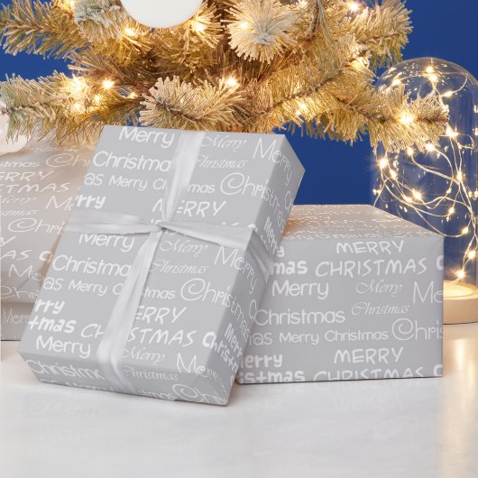 Papier cadeau de Noël Gris Argent & Blanc Joyeux N (Vacances)