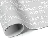 Papier cadeau de Noël Gris Argent & Blanc Joyeux N (Coin rond)