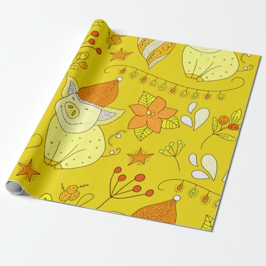 Papier cadeau de Noël jaune doré (Déroulé)