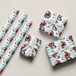 Papier cadeau de Noël Joueur de Hockey Père Noël
