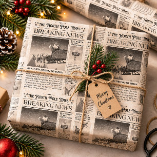 Papier cadeau de Noël, journal vintage vieilli