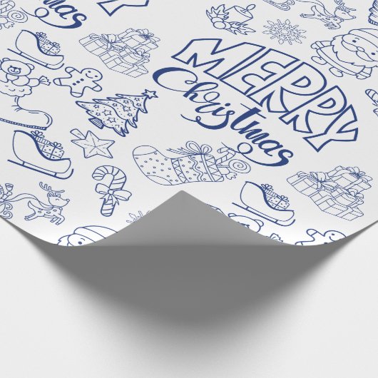 Papier cadeau de Noël Joyeux bleu (Coin)