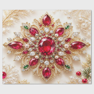 Papier cadeau de Noël luxe rouge rubis orné de bij