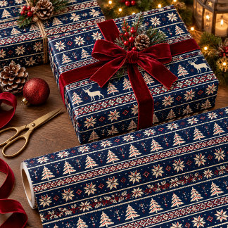 Papier cadeau de Noël nordique bleu marine
