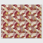 Papier cadeau de Noël patchwork rouge et or  (Plat)