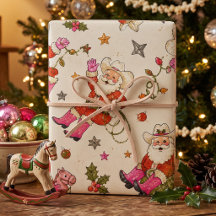 Papier cadeau de Noël Père Noël cowboy vintage