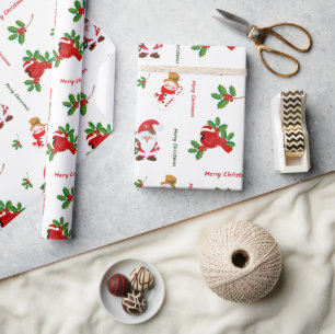 Papier cadeau de Noël Père Noël et Cardinal