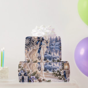 Papier cadeau de Noël Pervenche Équestre Luxe Hive