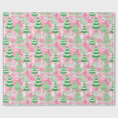 Papier cadeau de Noël Pink & Green Preppy (Plat)