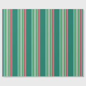 Papier cadeau de Noël rayé vert classique (Plat)