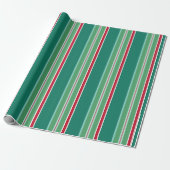 Papier cadeau de Noël rayé vert classique (Déroulé)