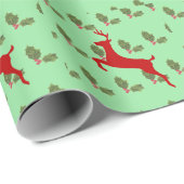 Papier cadeau de Noël Renne & Houx Classique (Coin rond)
