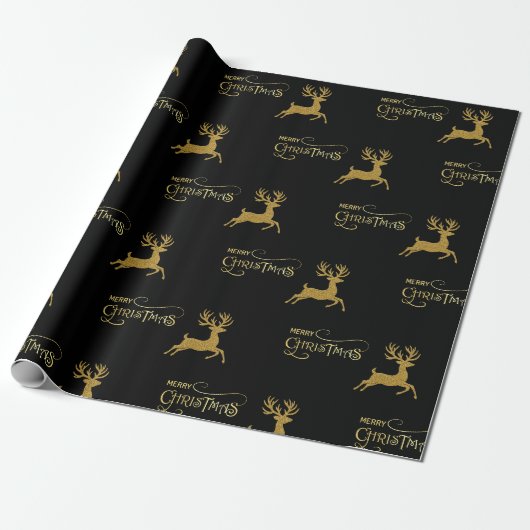Papier cadeau de Noël Renne Noir & Or (Déroulé)