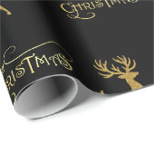 Papier cadeau de Noël Renne Noir & Or (Coin rond)