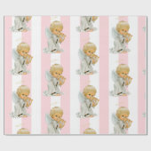Papier cadeau de Noël rose et blanc à rayures Ange (Plat)