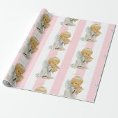 Papier cadeau de Noël rose et blanc à rayures Ange (Déroulé)