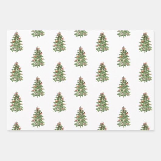 Papier cadeau de Noël rose vert Arbres de Noël Bow (Devant 3)