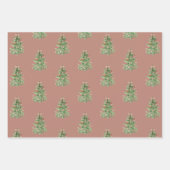Papier cadeau de Noël rose vert Arbres de Noël Bow (Devant)