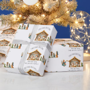 Papier Cadeau de Noël Scène de Nativité Famille de