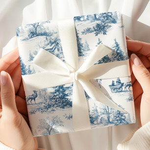Papier cadeau de Noël Toile de Jouy bleue