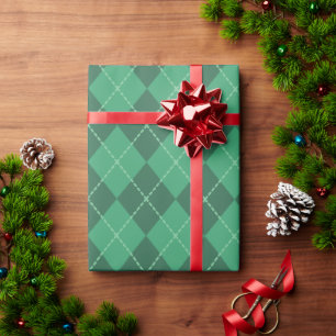 Papier cadeau de Noël vert classique à carreaux