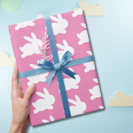 Papier cadeau de Pâques lapin rose et blanc