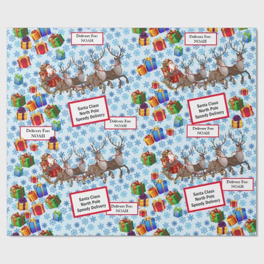 Papier Cadeau De Père Noël Childs Nom Pôle Nord Livraison rapide (Plat)