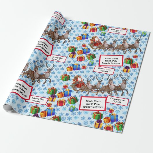 Papier Cadeau De Père Noël Childs Nom Pôle Nord Livraison rapide (Déroulé)