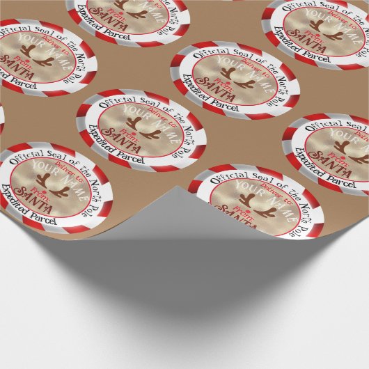 Papier Cadeau De Père Noël Official Seal Rudolph sur Light Brown (Coin)