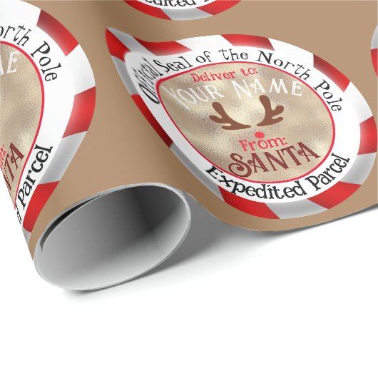 Papier Cadeau De Père Noël Official Seal Rudolph sur Light Brown (Coin rond)