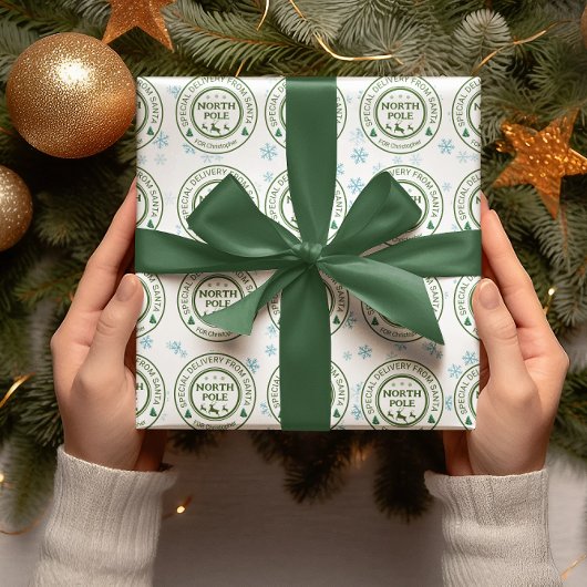 Papier Cadeau de père Noël stickers pôle nord