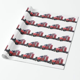Papier Cadeau De rouge camion métallique de Traler de tracteur