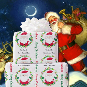 Papier Cadeau De Santa Claus Ajouter Nom de l'enfant Feu de Noël