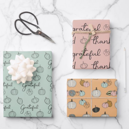 Papier cadeau de Thanksgiving Orange Vert Rose (Recto)