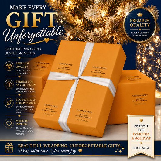 Papier cadeau de vacances Orange Doré
