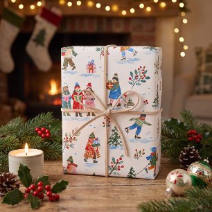 Papier cadeau de village de Noël cosy
