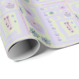 Papier Cadeau Décal Floral Ethnic Print Light Purple Green Black